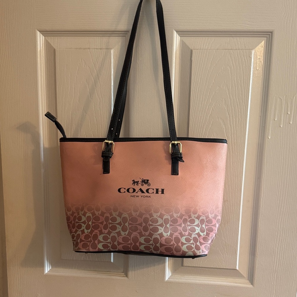 Coach Pink and Black Signature Tote